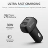 TRUST Kettős ultragyors autós USB és USB-C töltő 23560, Qmax 30W Ultra-Fast USB-C & USB Car Charger with PD