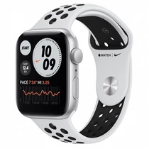 Apple Watch Nike SE GPS, 44mm Silver Aluminium Case with Pure Platinum/Black Nike Sport Band - Regular