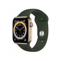 Apple Watch S6 GPS + Cellular, 44mm Gold Stainless Steel Case with Cyprus Green Sport Band - Regular