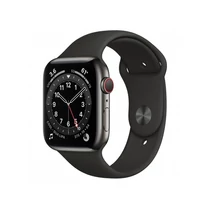 Apple Watch S6 GPS + Cellular, 44mm Graphite Stainless Steel Case with Black Sport Band - Regular