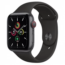 Apple Watch SE GPS + Cellular, 44mm Space Gray Aluminium Case with Black Sport Band - Regular