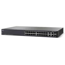 CISCO Switch 26x1000Mbps (24xPOE+) + 2xGigabit kombó MINI-GBIC + 2xGigabit SFP, Fémházas Rackes, Menedzselhető, SG350-28