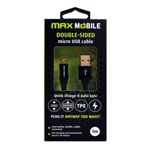 MAX MOBILE Adatkábel Micro USB, 1 m, Kétoldalú, Lapos kábel, Fekete