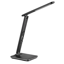 PLATINET Asztali lámpa 14W digitális idő és hőmérséklet kijelzés, beépített USB töltő - fekete