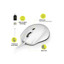 Port Designs Egér veztékes, silent, optikai, USB-C/USB, 1200/1600/2400 dpi, 1,6 m, fehér