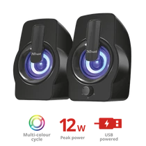 TRUST RGB LED-megvilágítású 2.0 hangszórókészlet 22948, Gemi RGB 2.0 Speaker Set - black