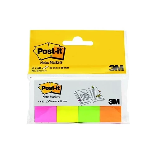 3M POSTIT Jelölőcímke, papír, 4x50 lap, 20x38 mm, , neon vegyes