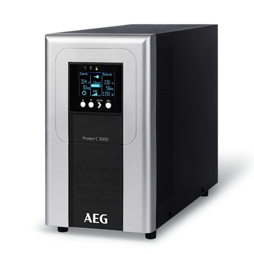 AEG szünetmentes tápegység, PROTECT C 3000, 3000VA (2700W), 4x IEC320 C13, online kettős konverziós UPS, AVR, LCD