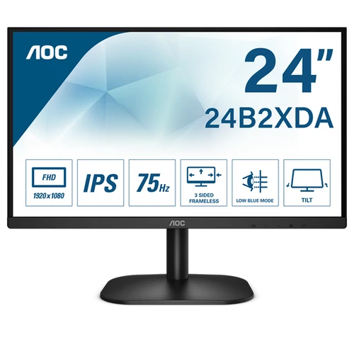 AOC IPS monitor 23,8" 24B2XDA, 1920x1080, 16:9, 250cd/m2, 4ms, 75Hz, HDMI/DVI/VGA/Audio, AdaptiveSync