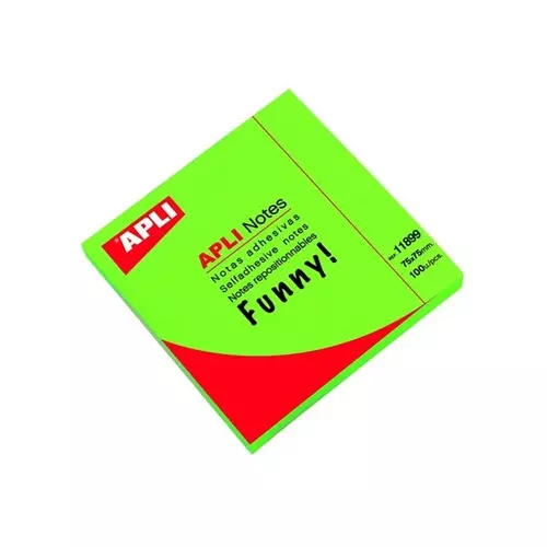 APLI Öntapadó jegyzettömb, 75x75 mm, 100 lap, , neon zöld