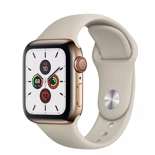 APPLE Watch Series 5 GPS + Cellular, 40mm Gold Stainless Steel Case with Stone Sport Band - S/M & M/L - 2020