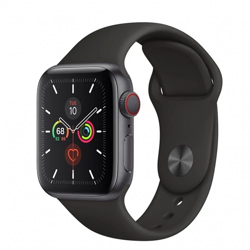APPLE Watch Series 5 GPS + Cellular, 40mm Space Grey Aluminium Case with Black Sport Band - S/M & M/L - 2020