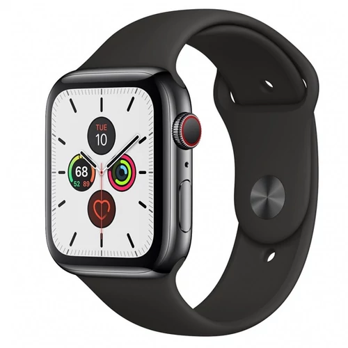 APPLE Watch Series 5 GPS + Cellular, 44mm Space Black Stainless Steel Case with Black Sport Band - S/M & M/L - 2020