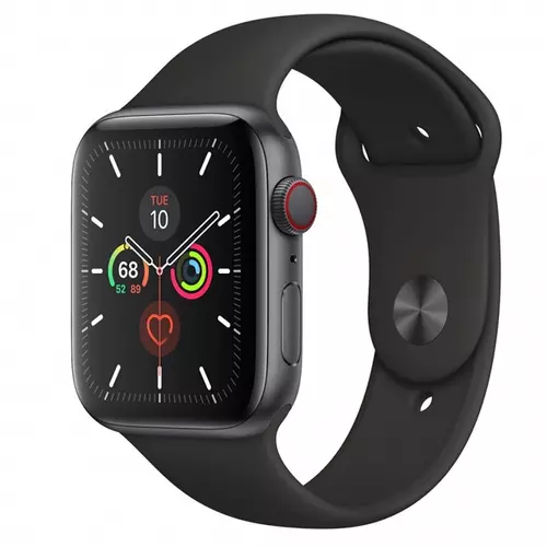 APPLE Watch Series 5 GPS + Cellular, 44mm Space Grey Aluminium Case with Black Sport Band - S/M & M/L - 2020