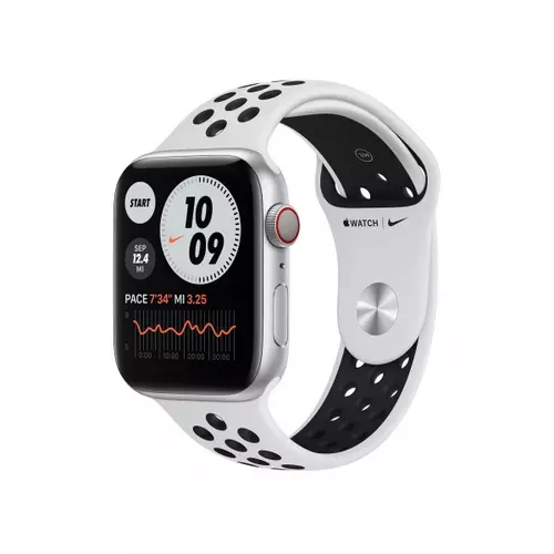 Apple Watch Nike S6 GPS + Cellular, 44mm Silver Aluminium Case with Pure Platinum/Black Nike Sport Band - Regular