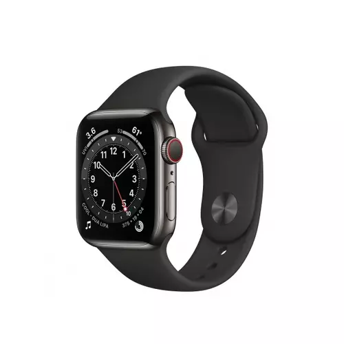 Apple Watch S6 GPS + Cellular, 40mm Graphite Stainless Steel Case with Black Sport Band - Regular