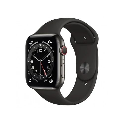 Apple Watch S6 GPS + Cellular, 44mm Graphite Stainless Steel Case with Black Sport Band - Regular