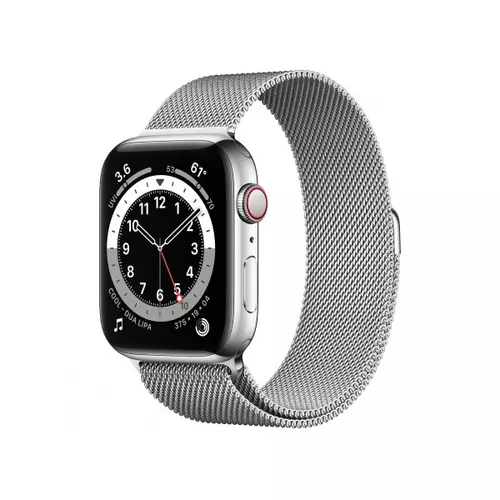 Apple Watch S6 GPS + Cellular, 44mm Silver Stainless Steel Case with Silver Milanese Loop