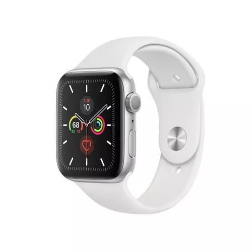 Apple Watch Series 5 GPS, 44mm Silver Aluminium Case with White Sport Band - S/M & M/L - 2019
