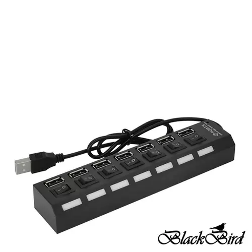 BLACKBIRD USB 2.0 HUB 7 port külső táppal, kapcsolóval