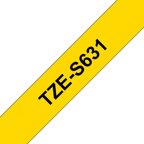 BROTHER szalag TZe-S631, Sárga alapon Fekete, Erős tapadású, 12mm  0.47", 8 méter