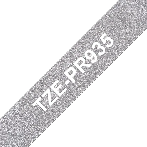 BROTHER Prémium feliratozó szalag TZEPR935, Ezüst alapon fehér színű szalag 12 mm széles, 8m