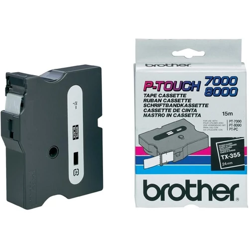 BROTHER szalag TX-355, Fekete alapon Fehér, Laminált, 24mm  0.94", 8 méter