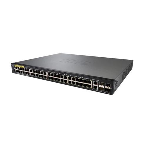 CISCO Switch 48x100Mbps (48xPOE+) + 2xGigabit kombó SFP + 2x1000Mbps SFP, Fémházas Rackes, Menedzselhető, SF350-48P-K9-E