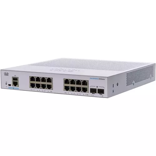 CISCO Switch 16x1000Mbps + 2xGigabit SFP, Fémházas Rackes, Menedzselhető, CBS350-16T-E-2G-EU
