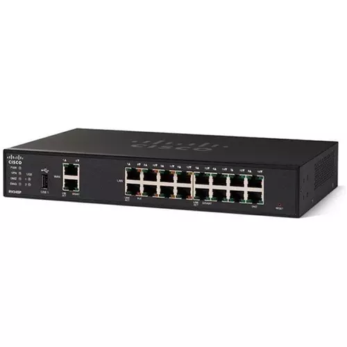 CISCO Vezetékes VPN Router 16x1000Mbps (8xPOE) + 2x1000Mbps(WAN) + 2xUSB, Fémházas Rackes, Menedzselhető, RV345P-K9-G5