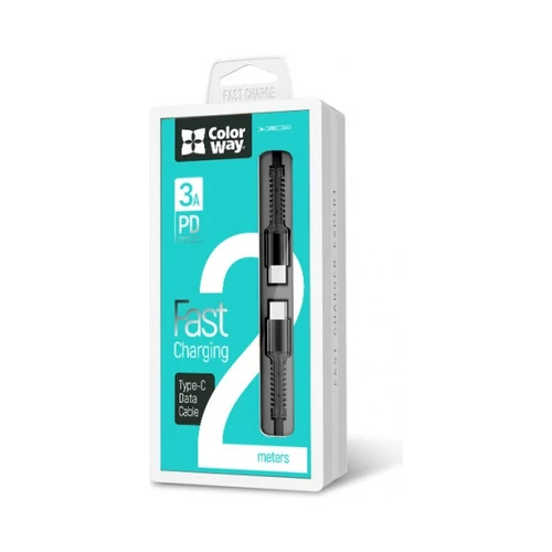 COLORWAY Kábel Type-C - Type-C (PD Fast Charging), 3 A, 68W, 2 m, szürke (CW-CBPDCC031-GR)