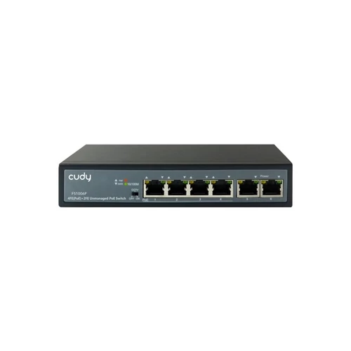 CUDY Switch 4x100Mbps (4xPOE+) + 2x100Mbps Uplink, Fémházas Asztali/Rackes, FS1006P