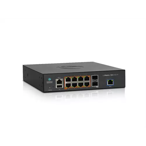Cambium Networks, cnMatrix EX2010, Intelligent Ethernet Switch, 8 1G and 2 SFP fiber ports - L3, EU power cord