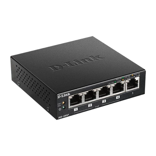 D-LINK Switch 5x1000Mbps (4xPOE+) Fémházas Asztali, DGS-1005P/E