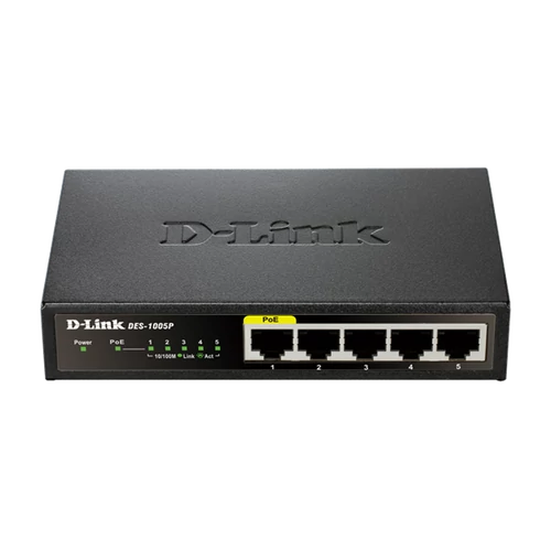 D-LINK Switch 5x100Mbps (4xPOE) Fémházas Asztali, DES-1005P