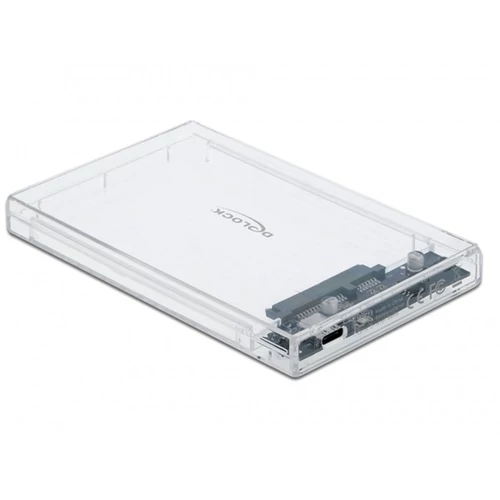 DELOCK Külső Ház 2.5" USB 3.1 Gen 2 Type-C female / SATA, átlátszó, tool free