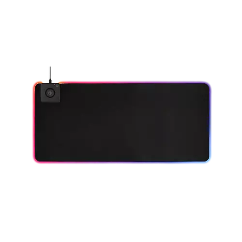 DELTACO GAMING Egérpad, Extra wide RGB mouse pad with wireless charging, neoprene 10W fast charge, 900x400, black/RGB