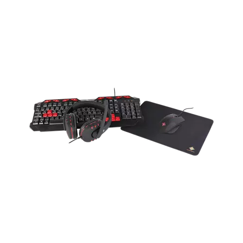 DELTACO GAMING Gamer szett GAM-023, 4-in-1 Gaming Gear Kit, Keyboard/Mouse/Mousepad/Headset, black