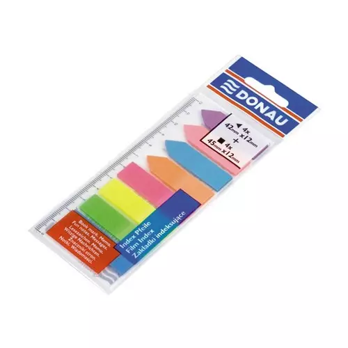 DONAU Jelölőcímke, műanyag, címke és nyíl forma, 8x25 lap, 12x45/42 mm, , neon szín