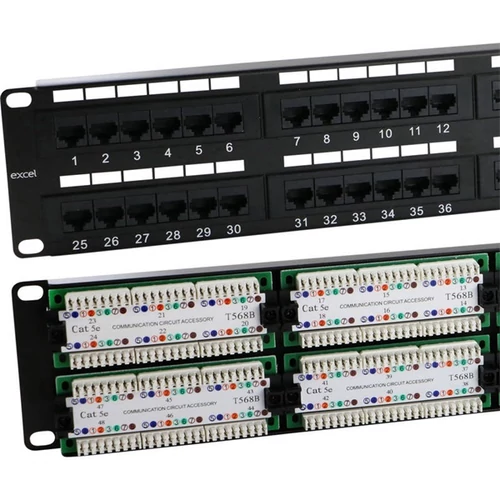 EXCEL Cat.5e UTP 48 portos patchpanel, 2U, fekete