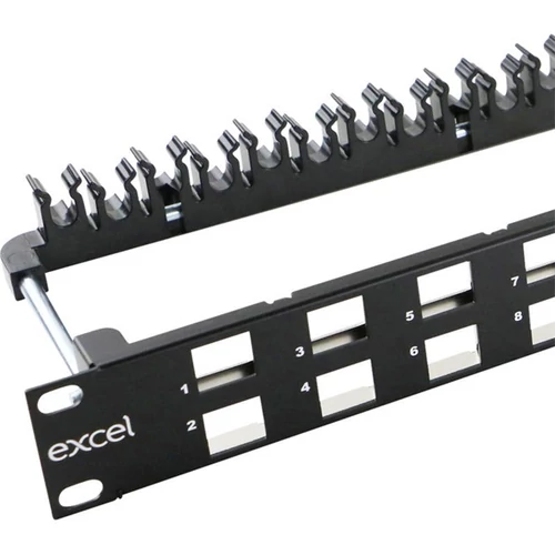 EXCEL Döntött moduláris 24 portos patchpanel 1U, fekete
