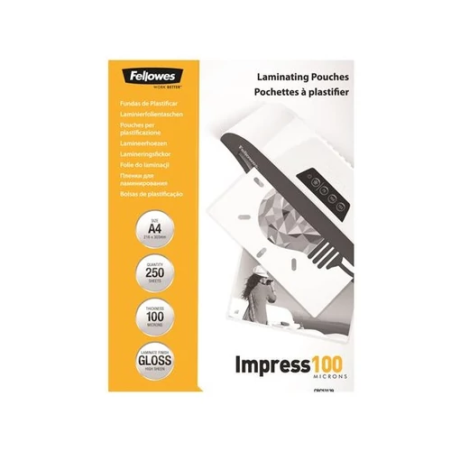 FELLOWES Meleglamináló fólia, 100 mikron, A4, fényes, 250 db,