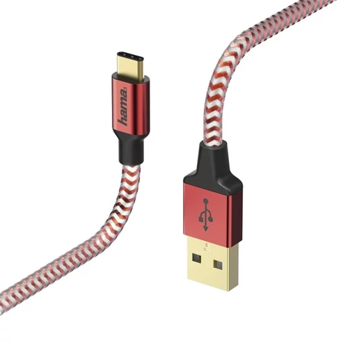HAMA ADATKÁBEL USB TYPE-C "REFLECTIVE" 1,5M, PIROS