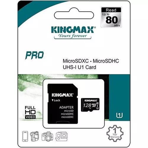KINGMAX Memóriakártya MicroSDXC Pro 128GB Class 10 UHS1 + adapter
