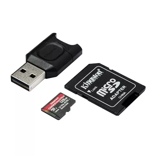 KINGSTON Memóriakártya MicroSDXC 128GB Canvas React Plus SDCR2 + Adapter + MLPM kártyaolvasó