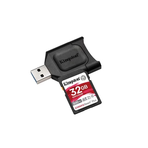 KINGSTON Memóriakártya SDHC 32GB Canvas React Plus SDR2 + MLP kártyaolvasó