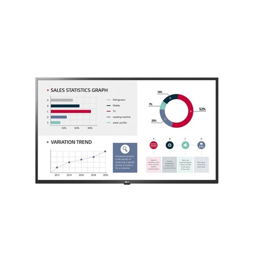 LG 16/7 LFD 43" 43UL3G-B, 3840x2160, 300cd/m2, 8ms, 1200:1, 3xHDMI/2xUSB 2.0/RS232C In&Out/RJ45 In/Audio Out, hangszóró