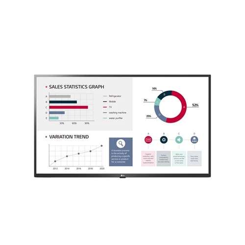 LG 16/7 LFD 50" 50UL3G-B, 3840x2160, 400cd/m2, 9.5ms, 5000:1, 3xHDMI/2xUSB 2.0RS232C In&Out/RJ45 In/Audio Out, hangszóró