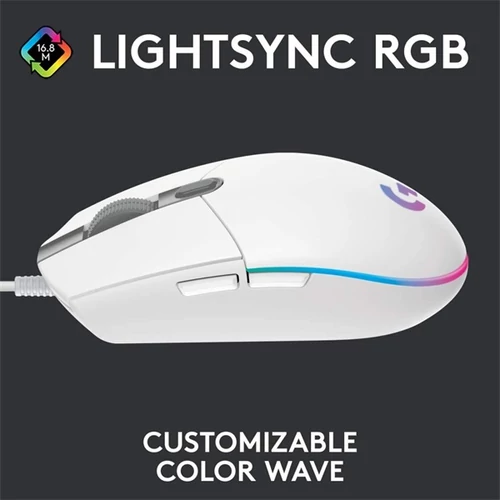 LOGITECH Egér - G203 Vezetékes Gaming, Fehér