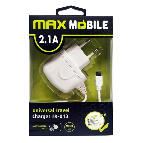 MAX MOBILE Hálózati Töltő Micro USB kábel, 2,4 A, Fehér